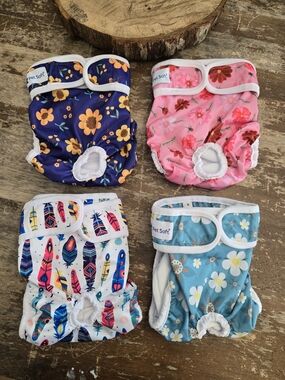 Girl Dog Diapers (4) - Blue, Pink, Purple, White NEW Reusable